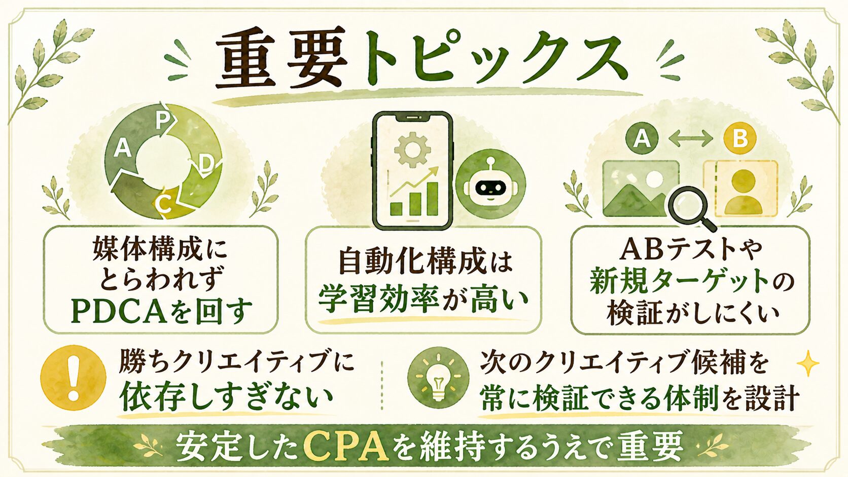 常に次のクリエイティブ候補を検証できる体制を設計に組み込んでおくこと