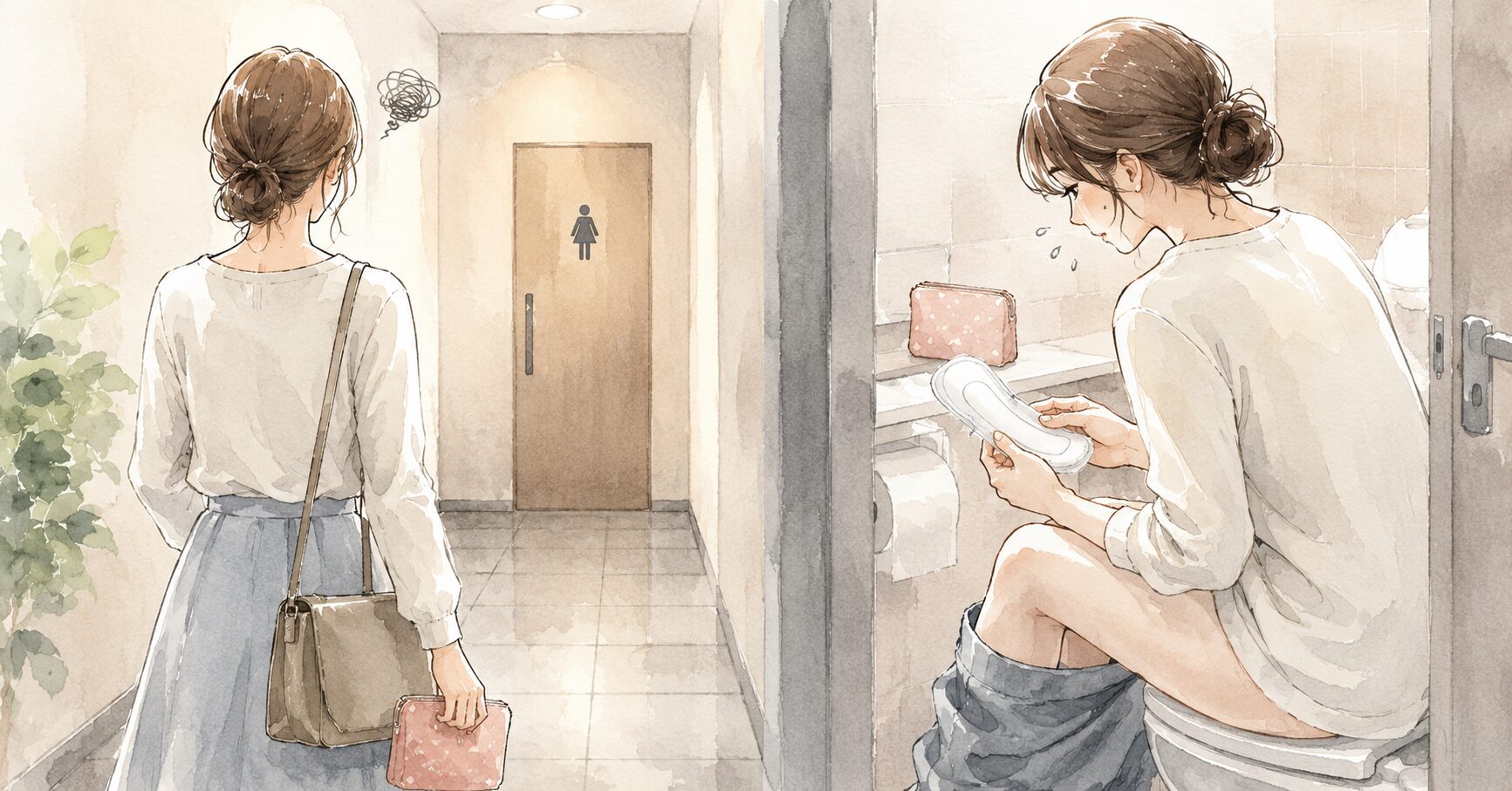 トイレでおりものシートを交換しているイラスト