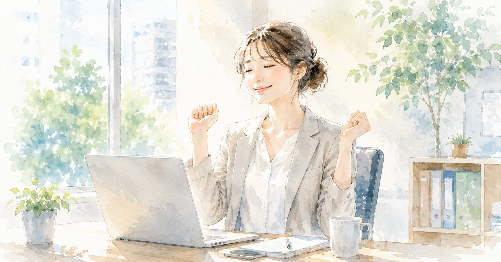会議後にすっきりした表情の会社員