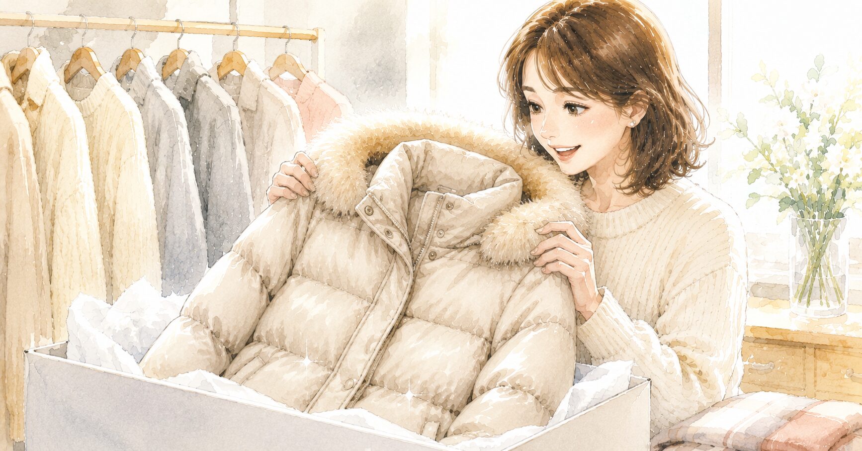 大切なコートが美しく仕上がったイラスト