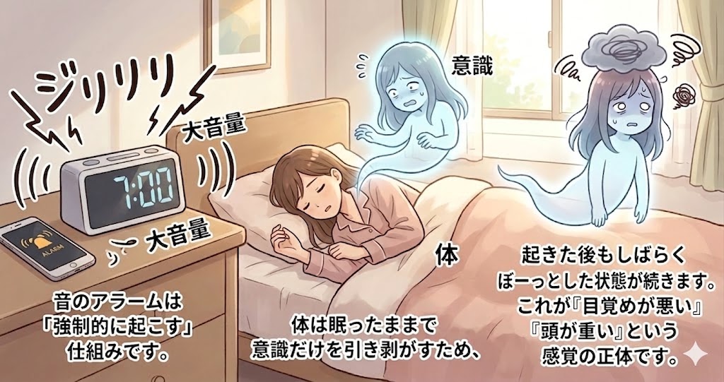 音のアラームは「強制的に起こす」仕組み