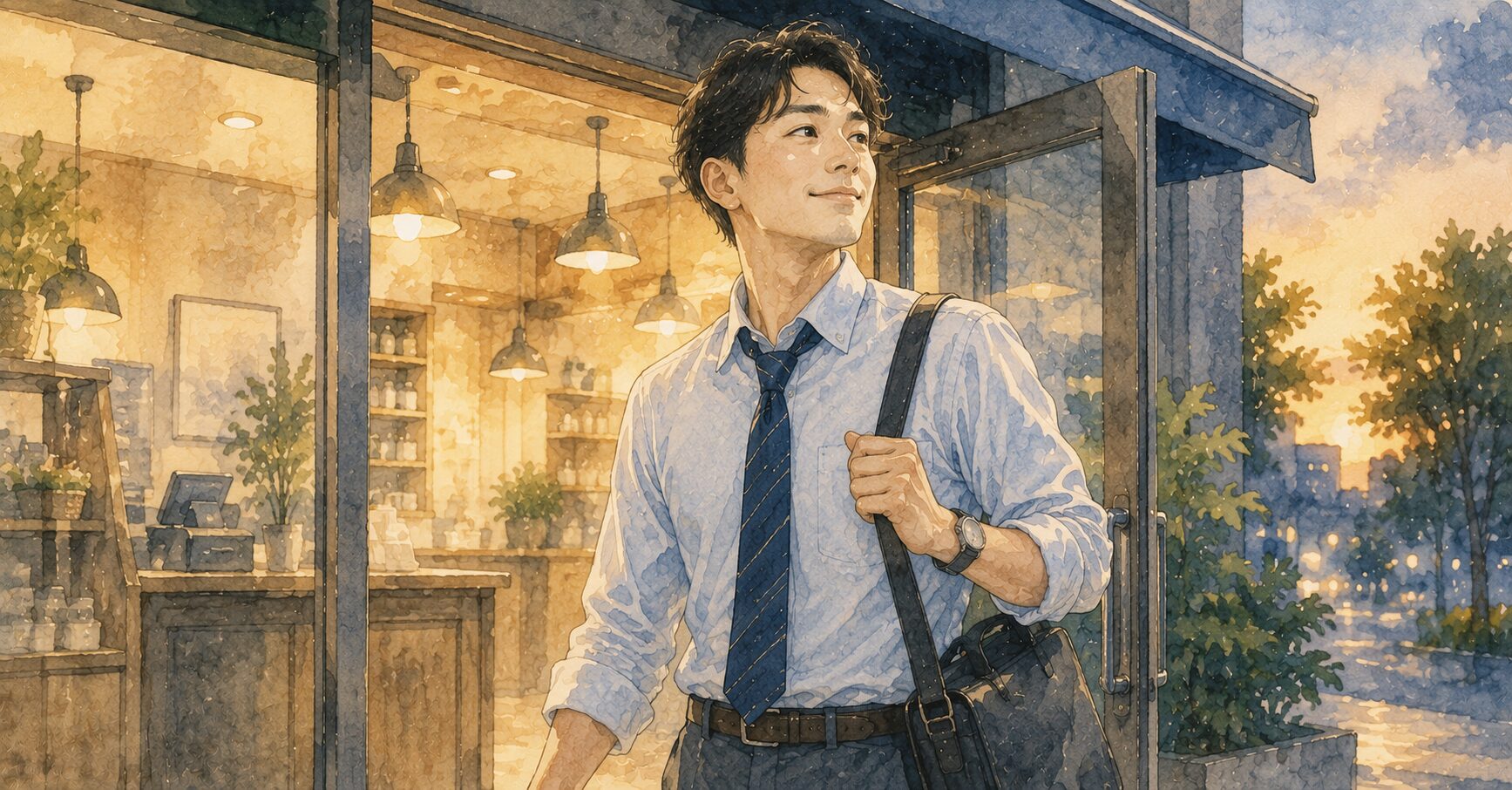 月末の作業を終えて定時で帰る店長