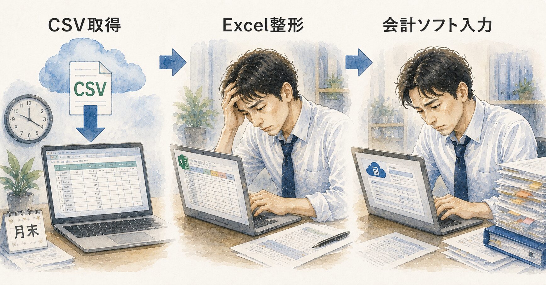 CSVダウンロード→Excel整形→会計ソフト入力