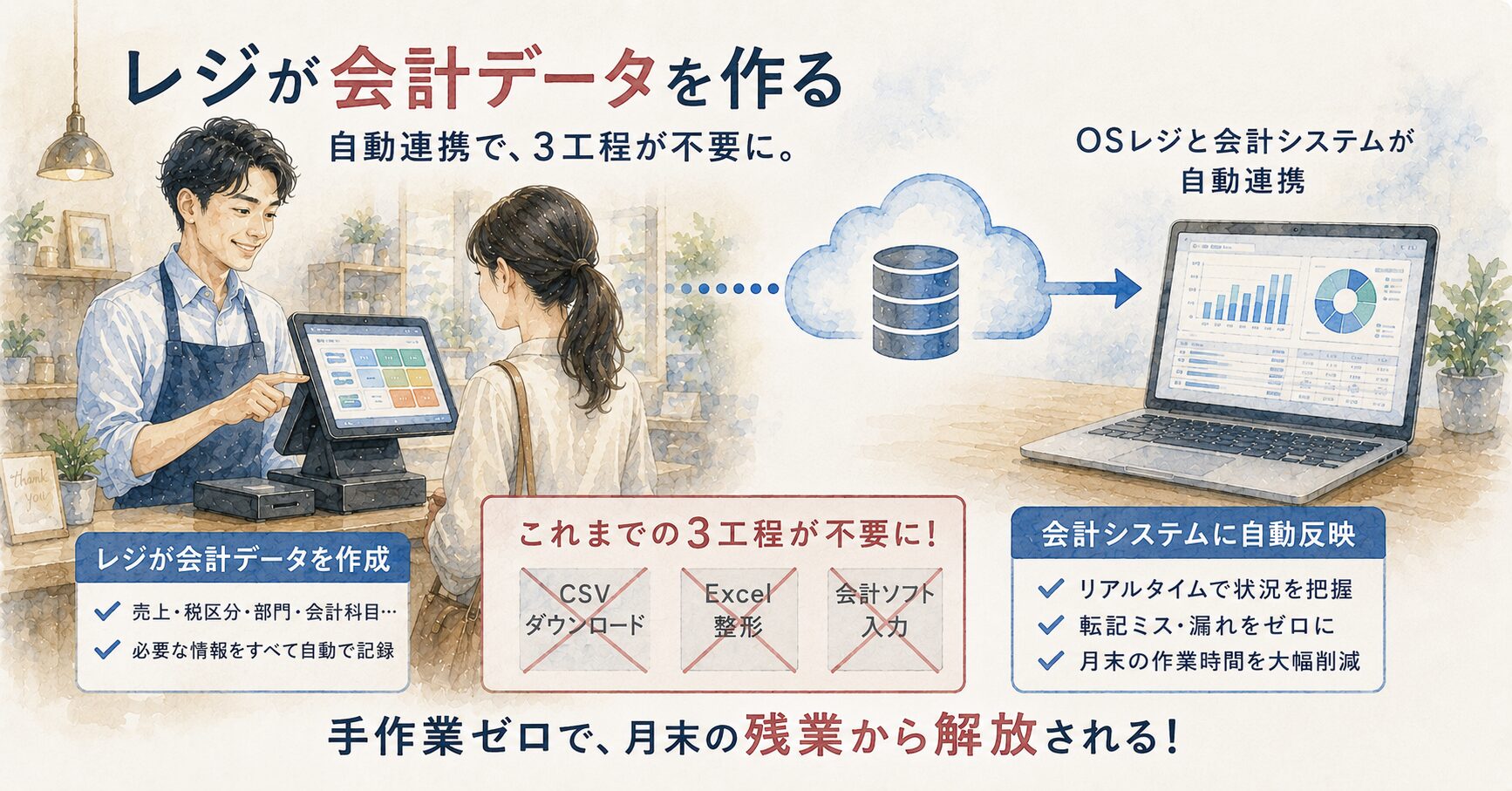 POSレジと会計システムが自動連携