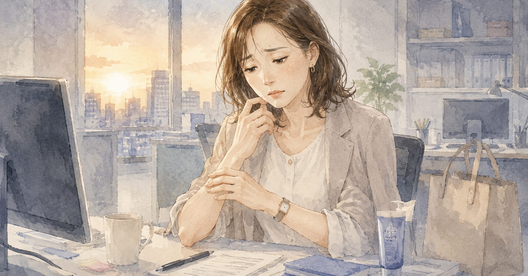 夕方のカサカサに悩む女性