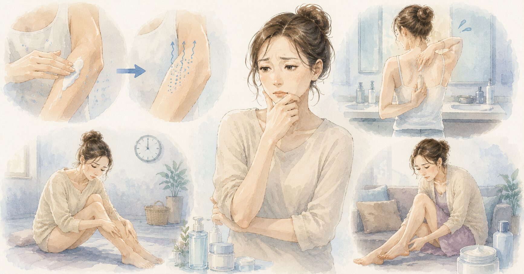 全身のカサカサに悩む女性