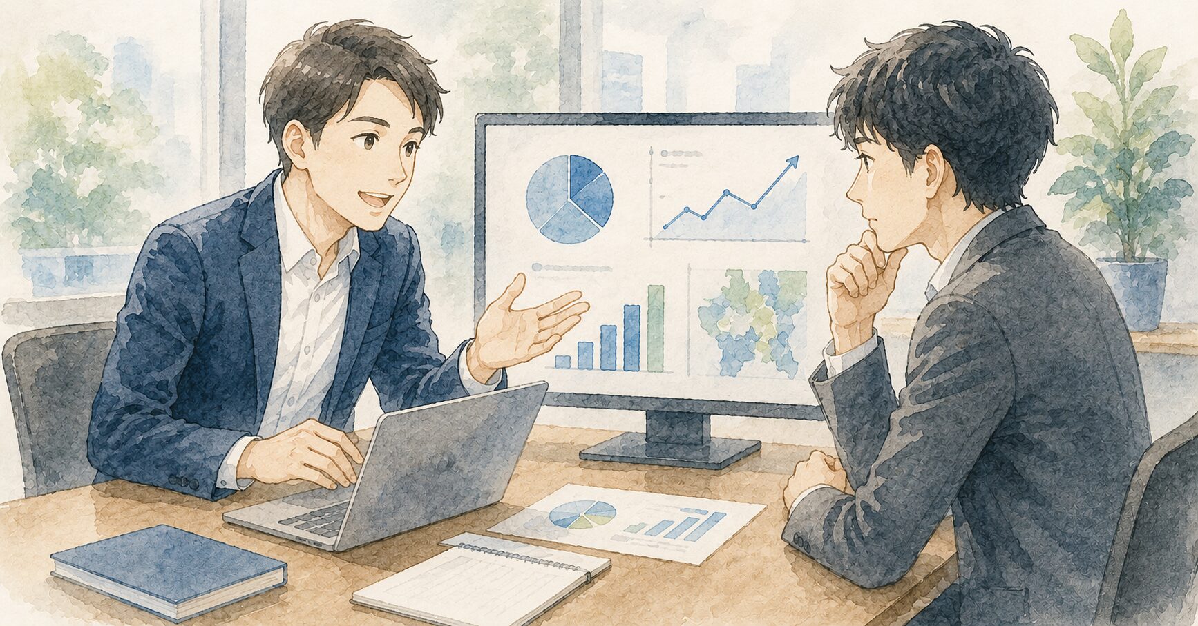 代理店とインハウス担当者が打ち合わせ